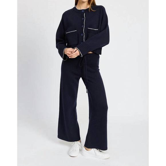 NEW EN SAISON rochelle contrast stitch cardigan in navy ice blue - Picture 2 of 3